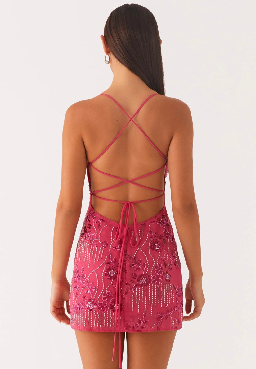 Vietta Sequin Cami Mini Dress - Fuchsia