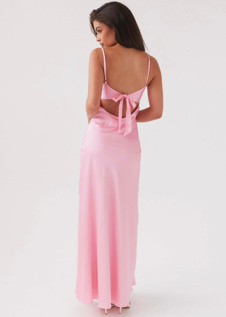 Flora Satin Maxi Dress - Candy