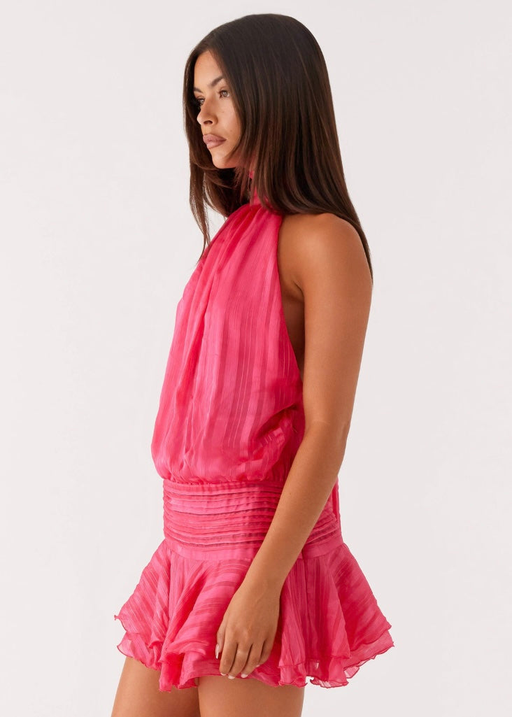 Willow Chiffon Mini Dress - Fuchsia