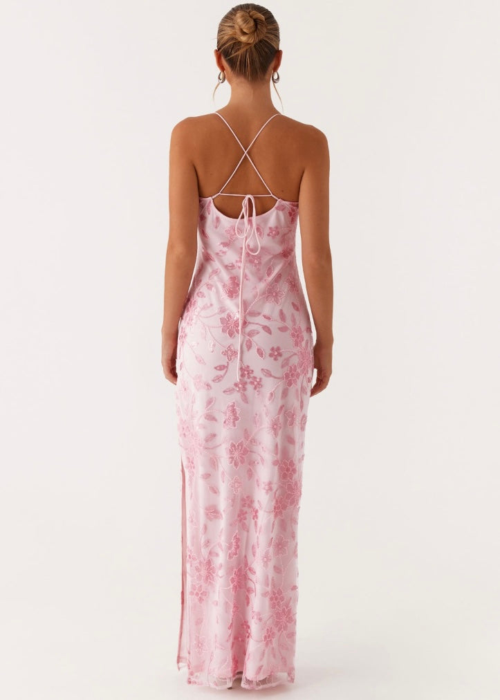 Bright Lights Beaded Maxi Dress - Pink