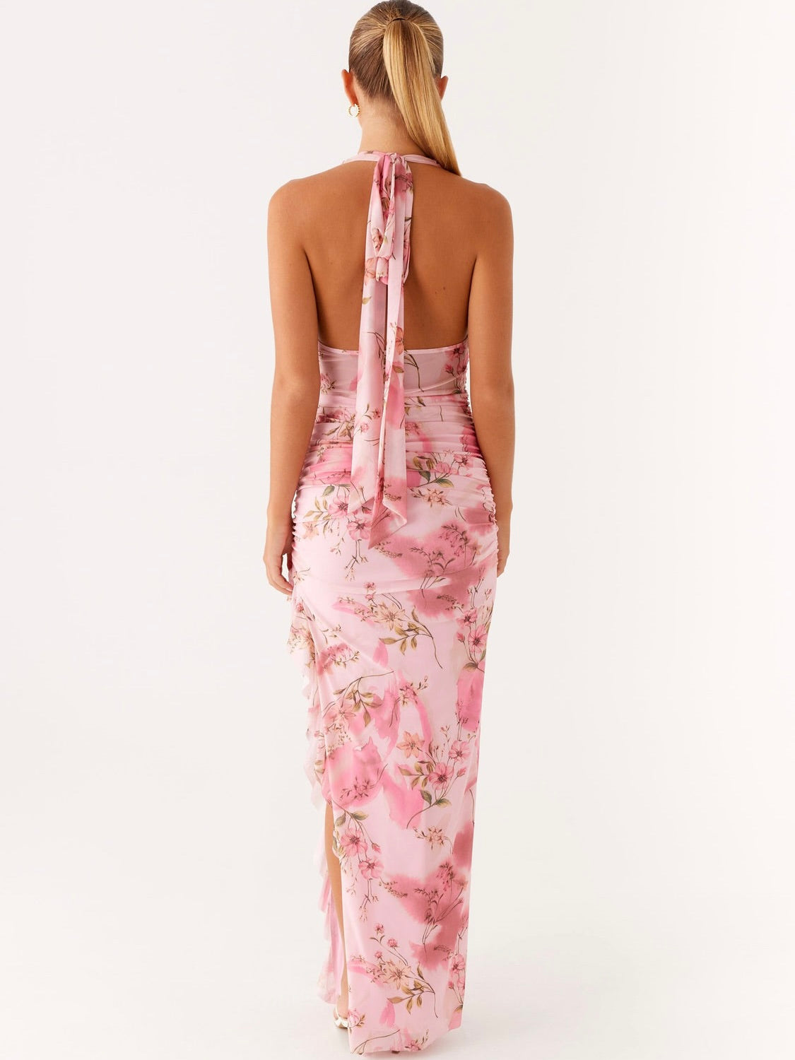 Micca Halter Maxi Dress - Pink Floral Print