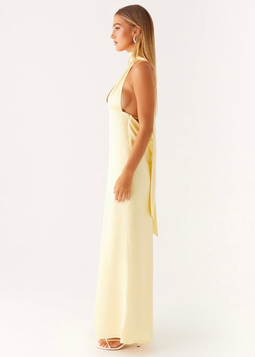 Alicia Satin Halter Maxi Dress - Yellow