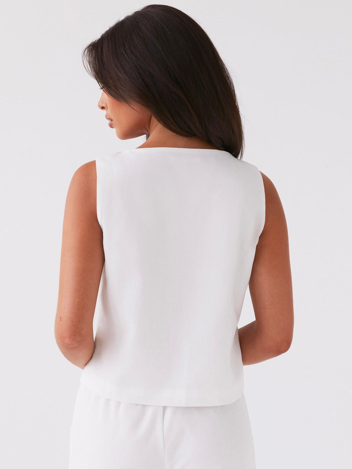 Tina Linen Vest Top - White