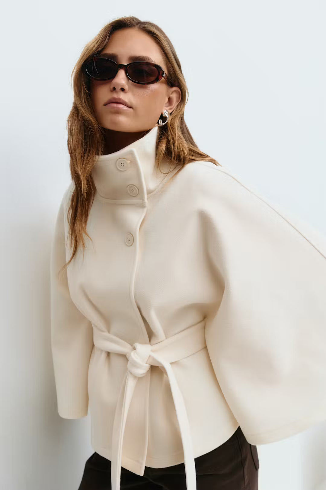 Lienna Belt Cape Jacket - White
