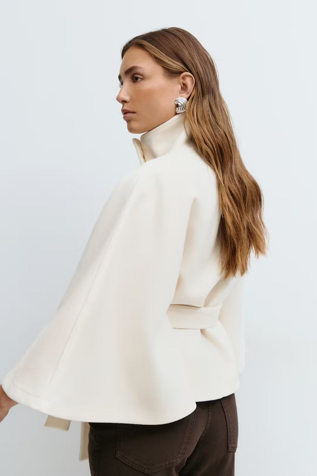Lienna Belt Cape Jacket - White