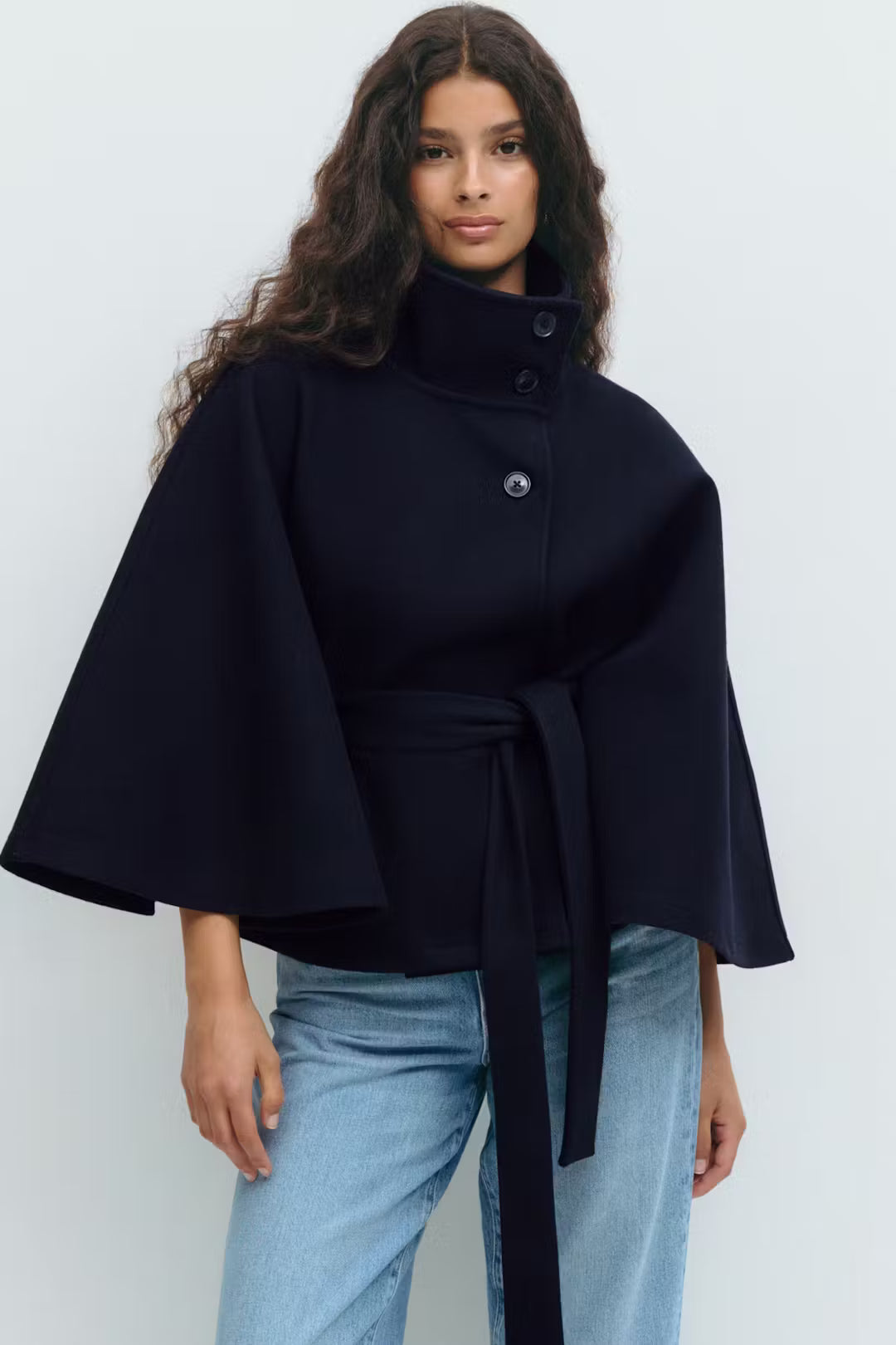 Lienna Belt Cape Jacket - Navy