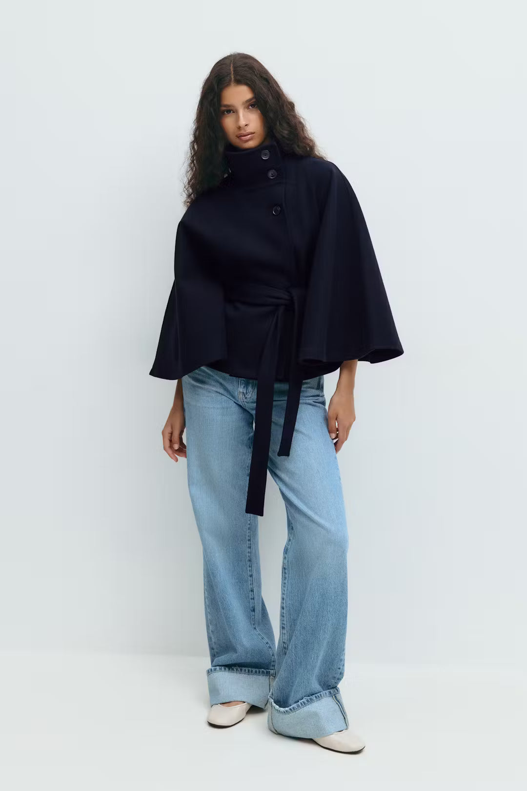 Lienna Belt Cape Jacket - Navy