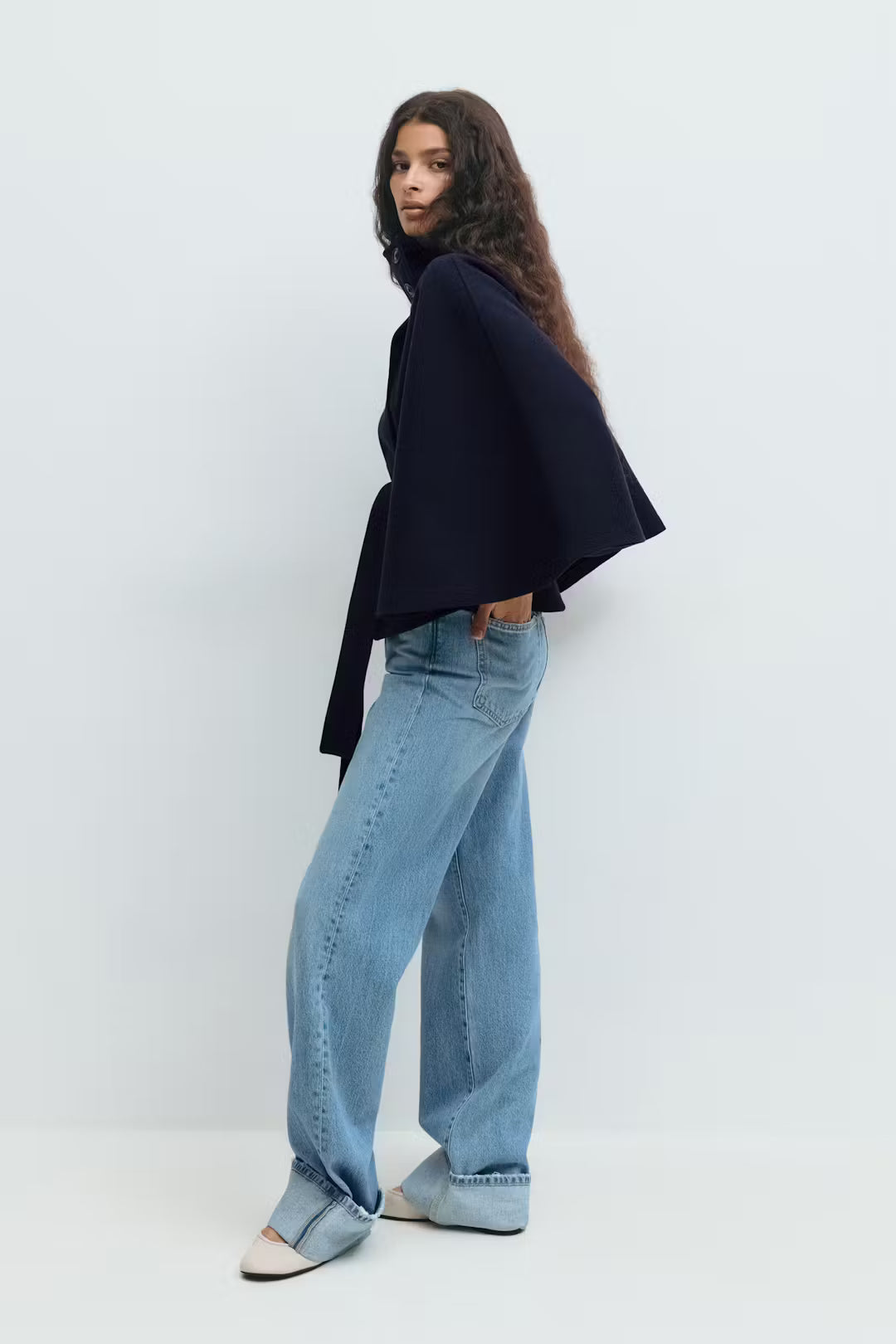 Lienna Belt Cape Jacket - Navy