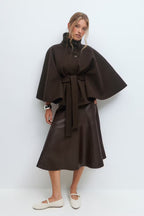 Lienna Belt Cape Jacket - Brown