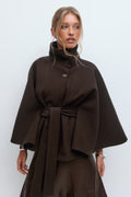Lienna Belt Cape Jacket - Brown