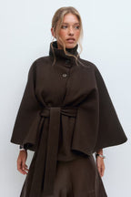 Lienna Belt Cape Jacket - Brown