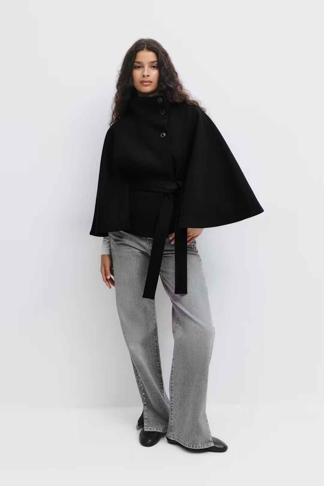 Lienna Belt Cape Jacket - Black