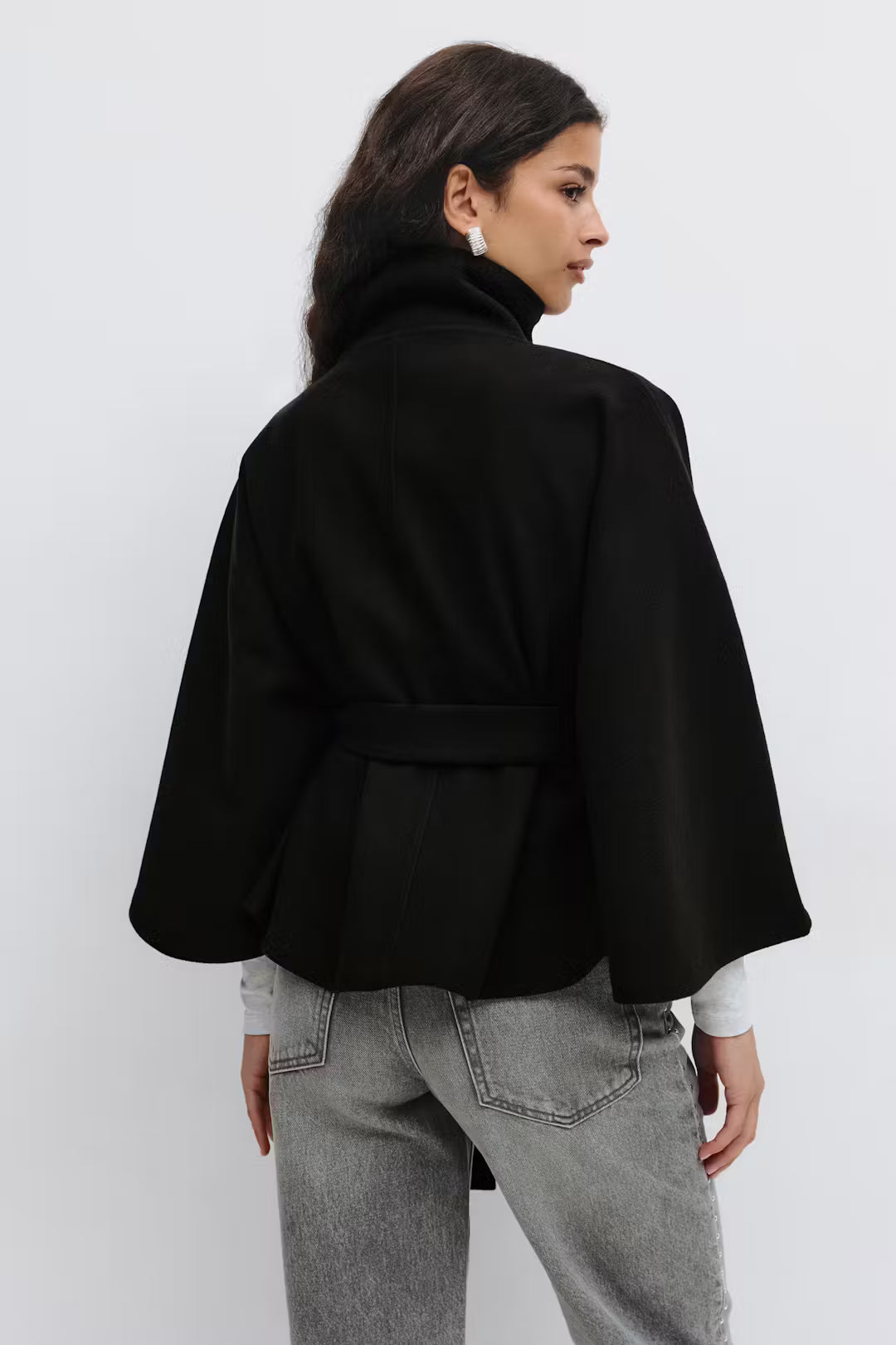Lienna Belt Cape Jacket - Black