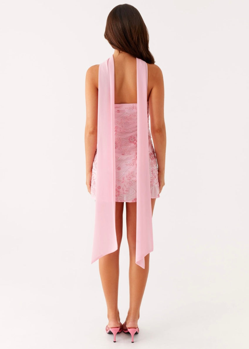 Kiesha Strapless Scarf Mini Dress - Pink