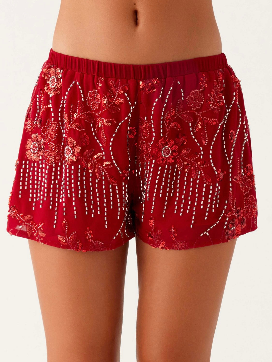 Mercer Sequin Mini Shorts - Red