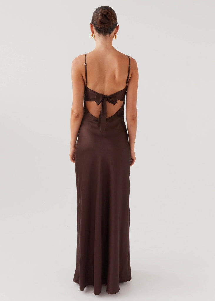 Flora Satin Maxi Dress - Chocolate