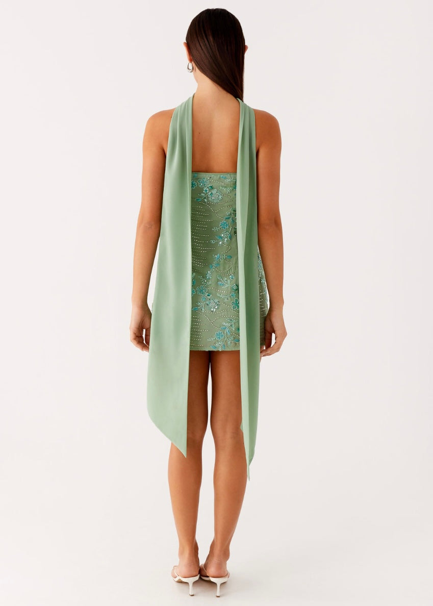 Kiesha Strapless Scarf Mini Dress - Mint