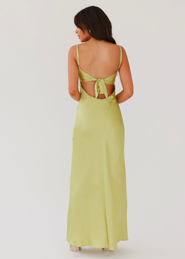 Flora Satin Maxi Dress - Green Expectations