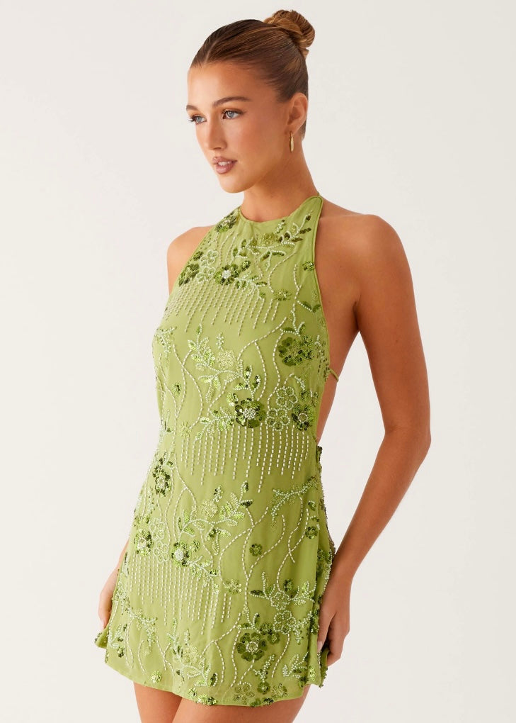 Leo Beaded Mini Dress - Green