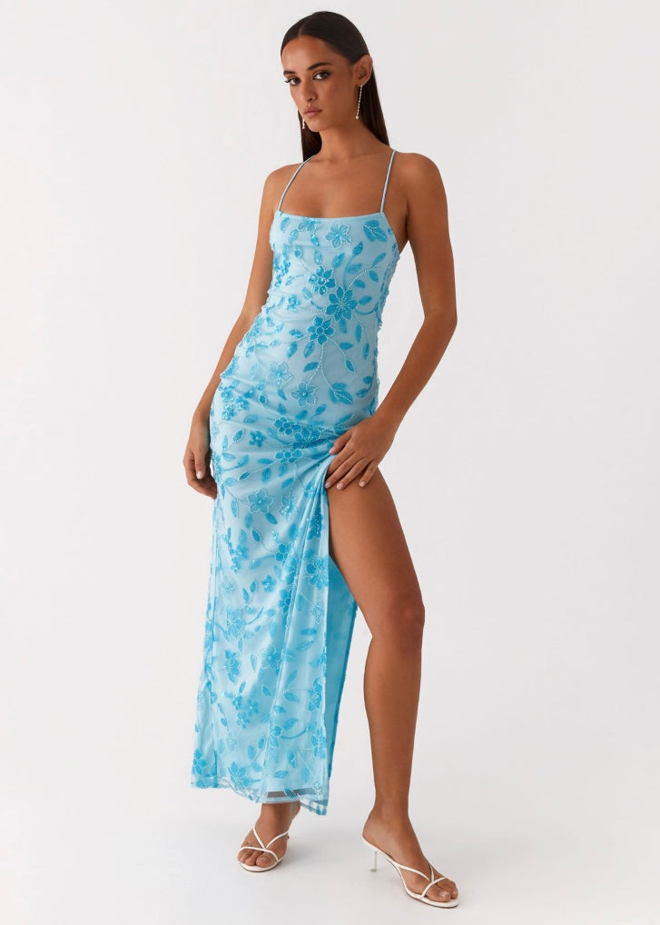 Bright Lights Beaded Maxi Dress - Blue