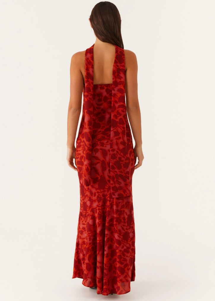 Under The Pagoda Maxi Dress - Deep Red Floral