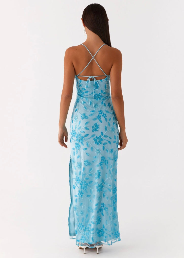 Bright Lights Beaded Maxi Dress - Blue