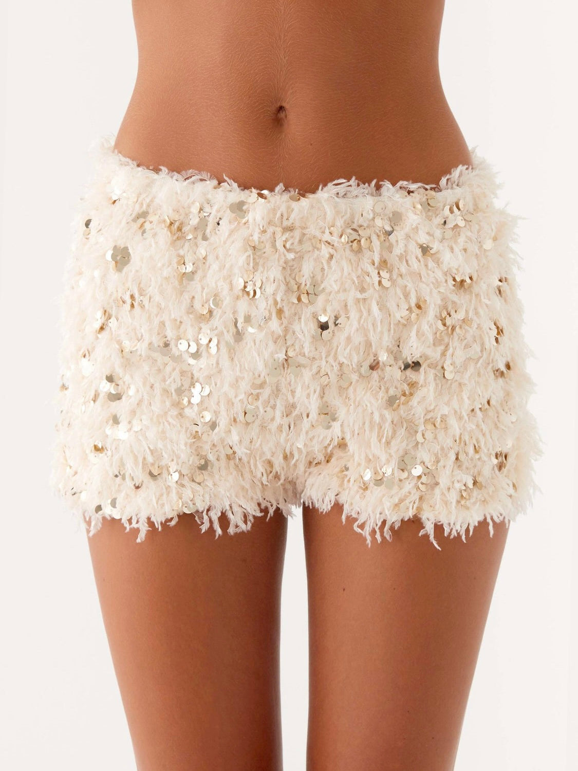Candy Sequin Mini Shorts - White