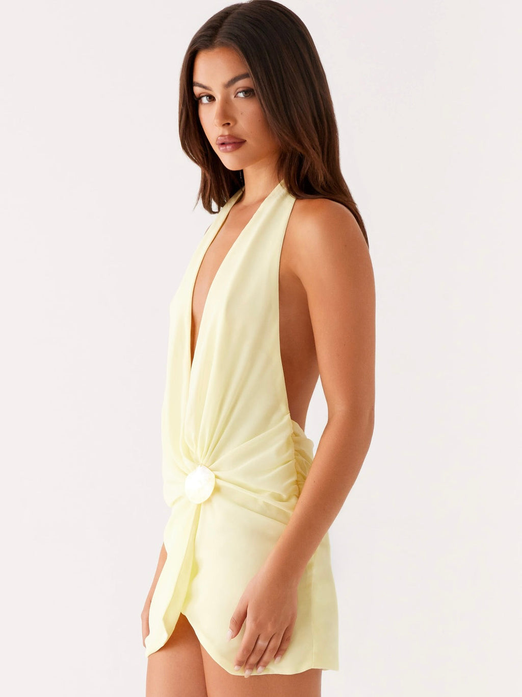 Eleanora Plunge Scarf Mini Dress - Yellow