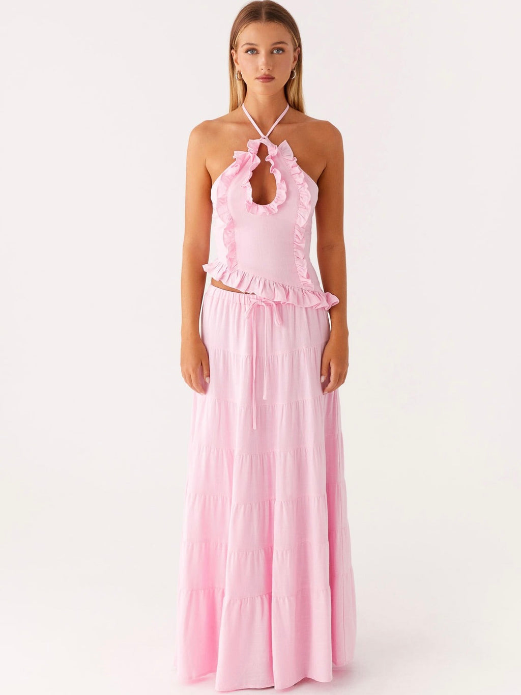 Mariella Linen Maxi Skirt - Pink