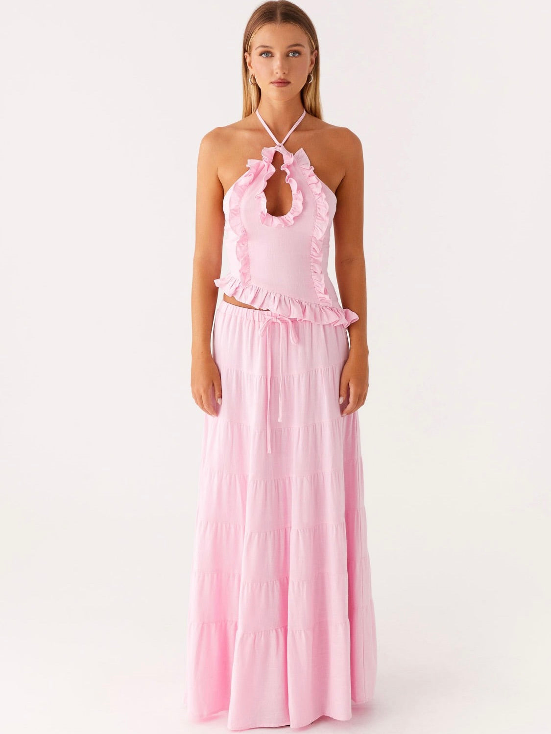 Mariella Linen Maxi Skirt - Pink
