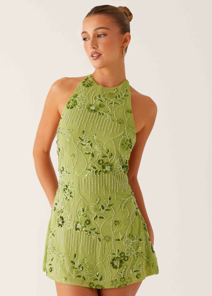 Leo Beaded Mini Dress - Green