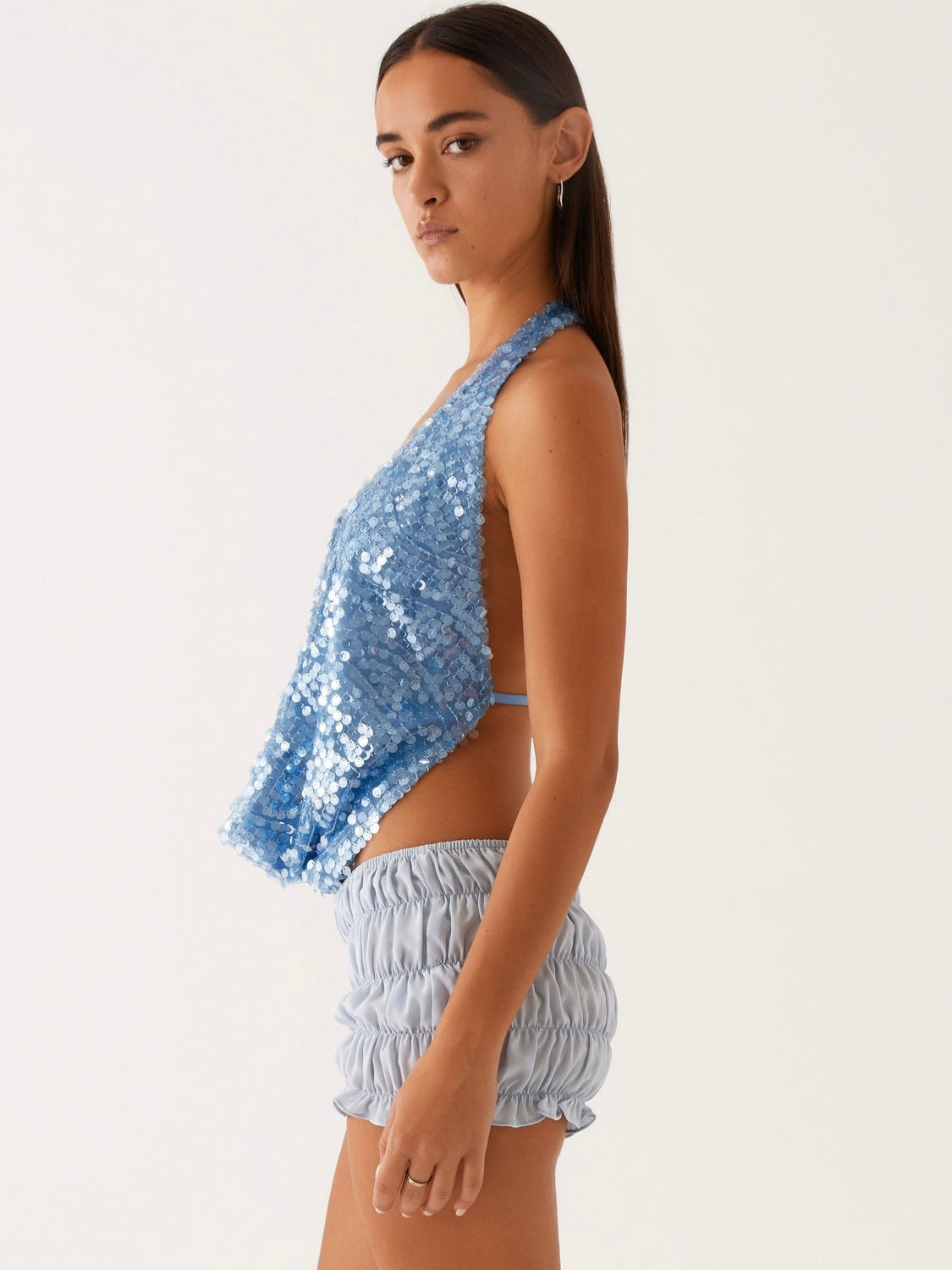 Rio Dreams Cowl Neck Halter Top - Blue