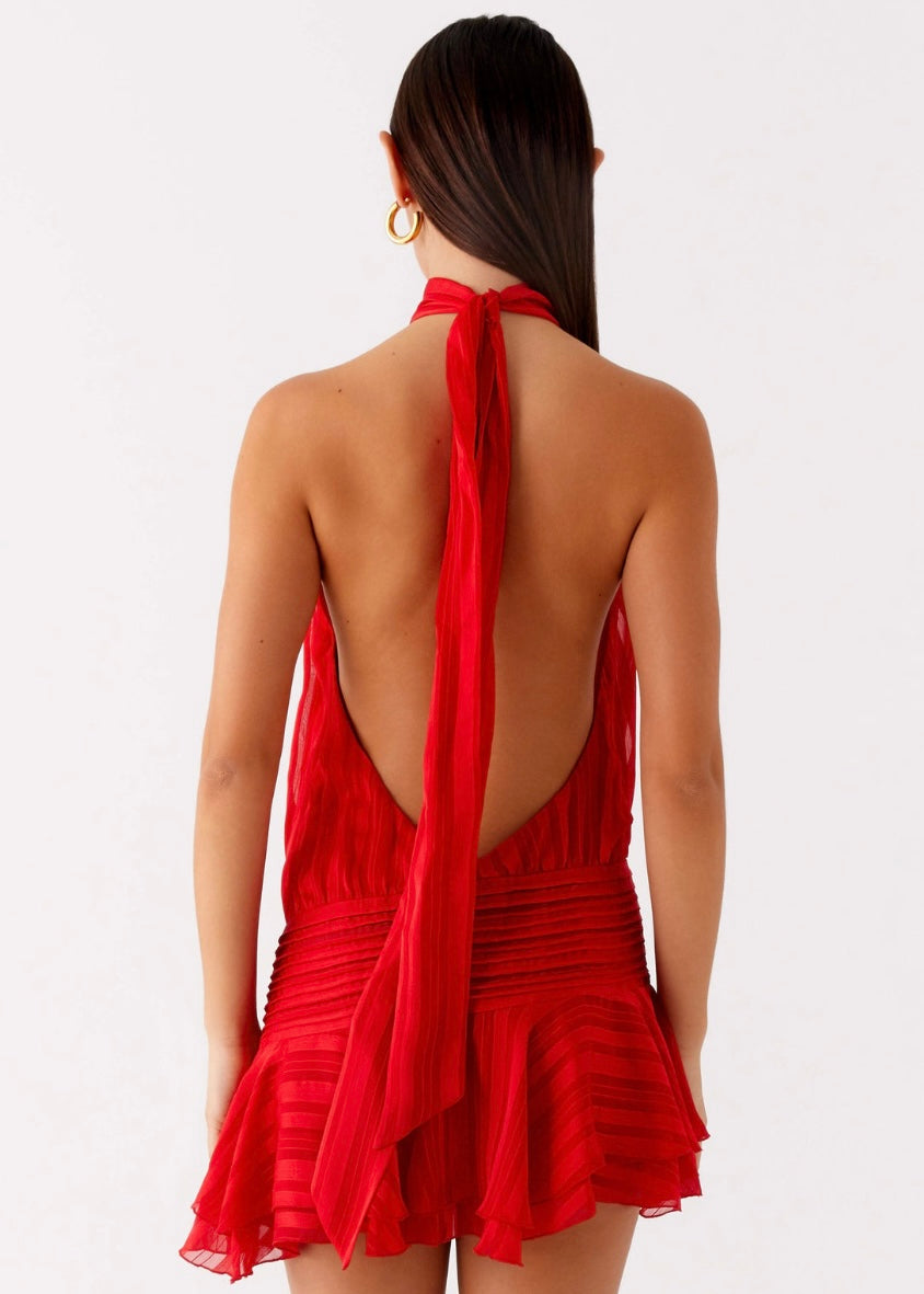 Willow Chiffon Mini Dress - Red