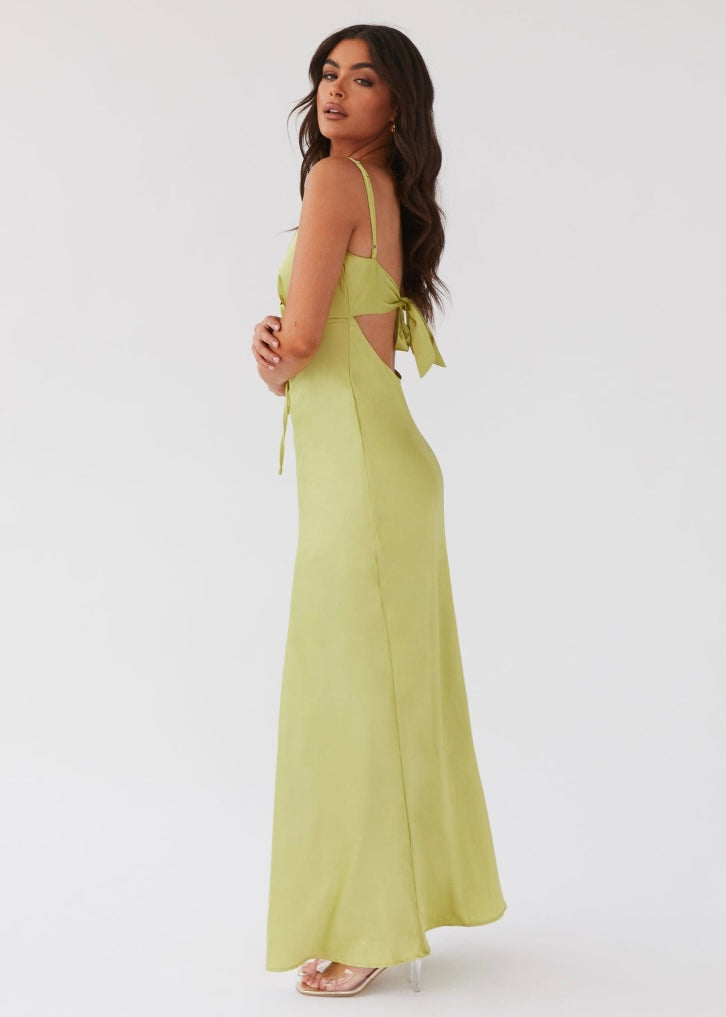Flora Satin Maxi Dress - Green Expectations