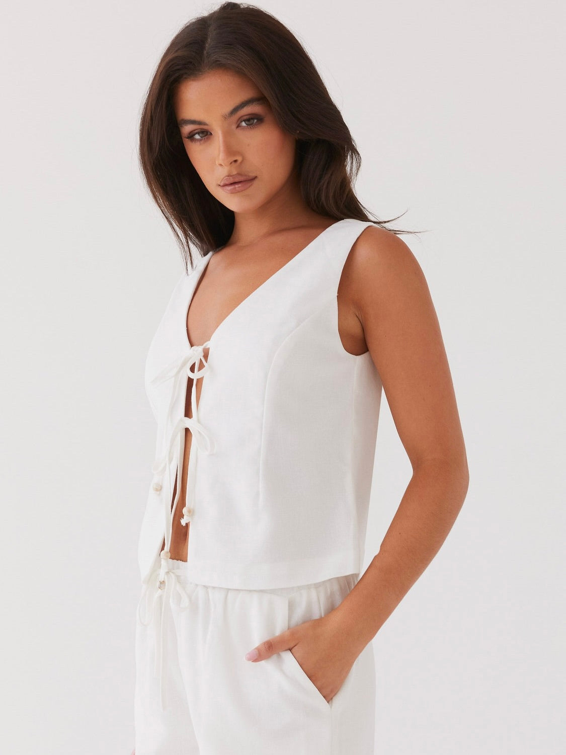 Tina Linen Vest Top - White