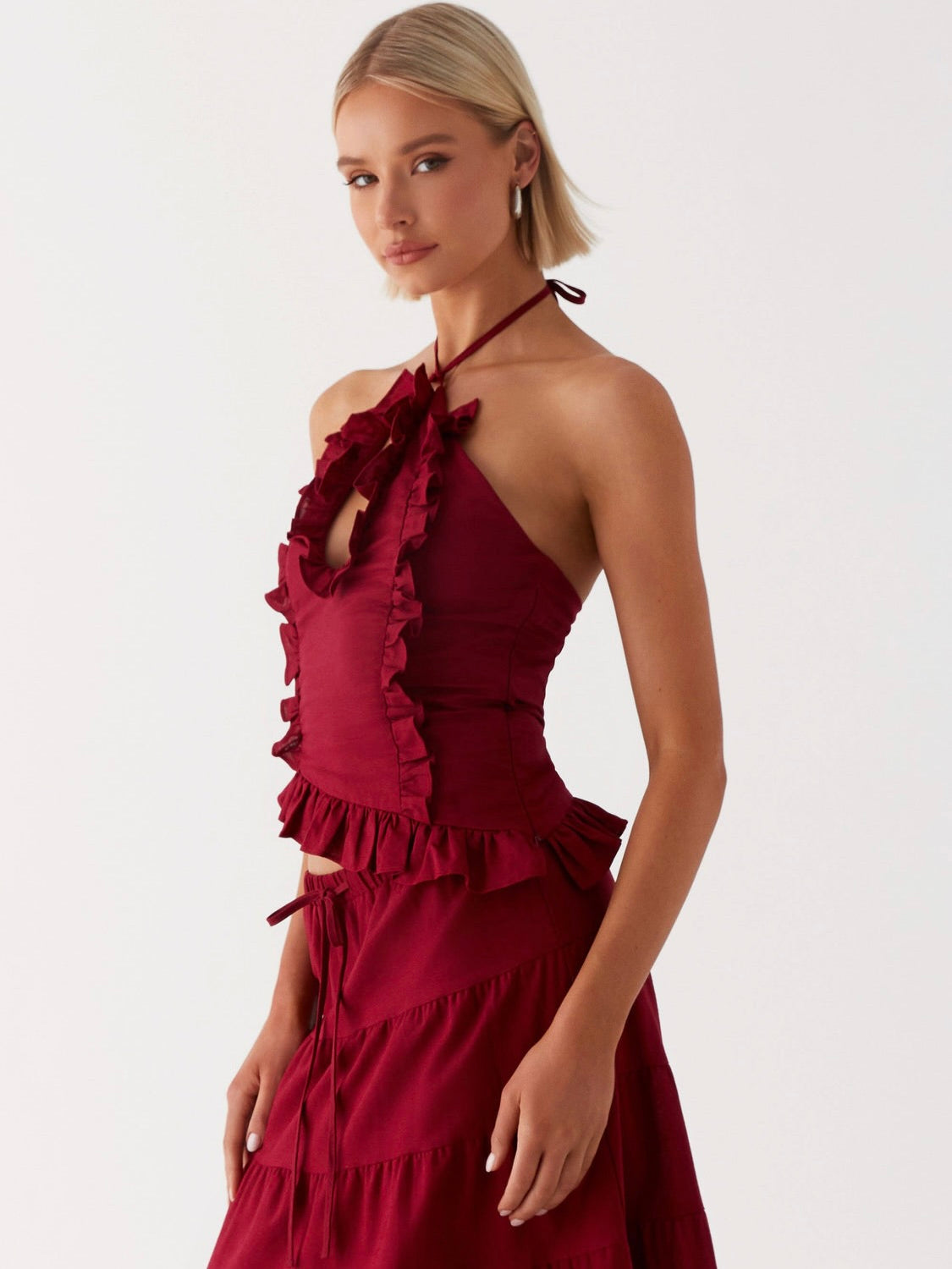 Mariella Linen Top - Maroon