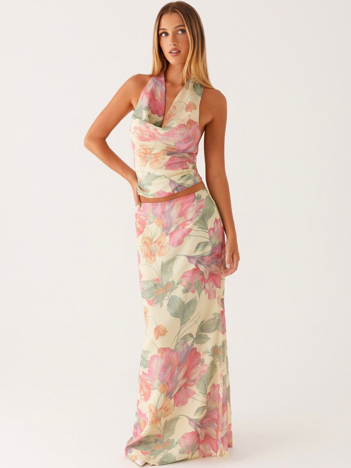 Soulful Low Rise Maxi Skirt - Yellow Peony