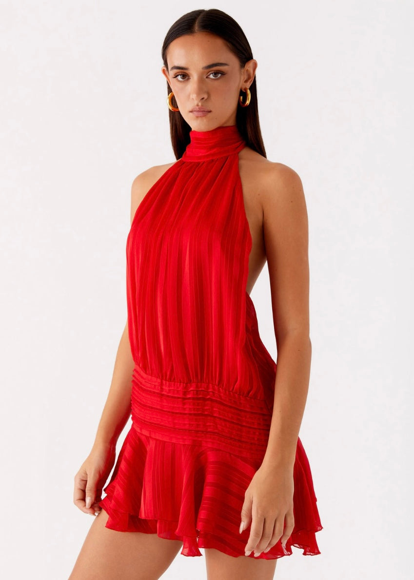 Willow Chiffon Mini Dress - Red