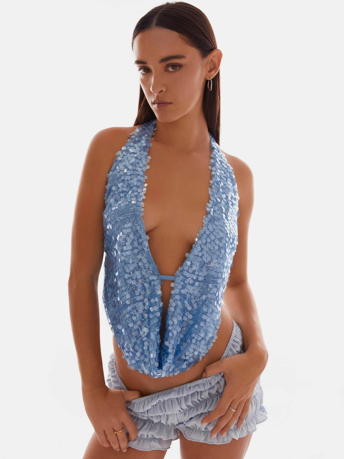 Rio Dreams Cowl Neck Halter Top - Blue
