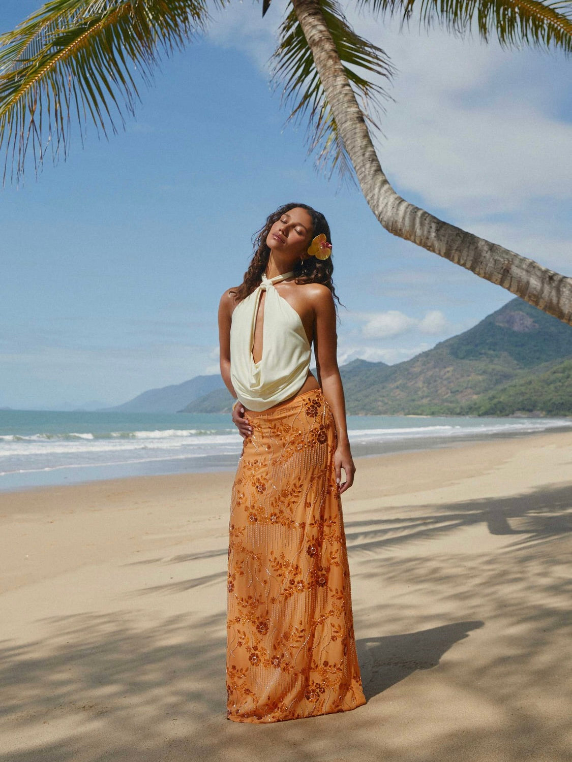 Corinna Low Rise Sequin Maxi Skirt - Orange