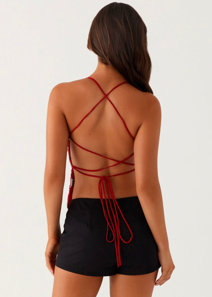 Kamilla Sequin Cami Top - Red