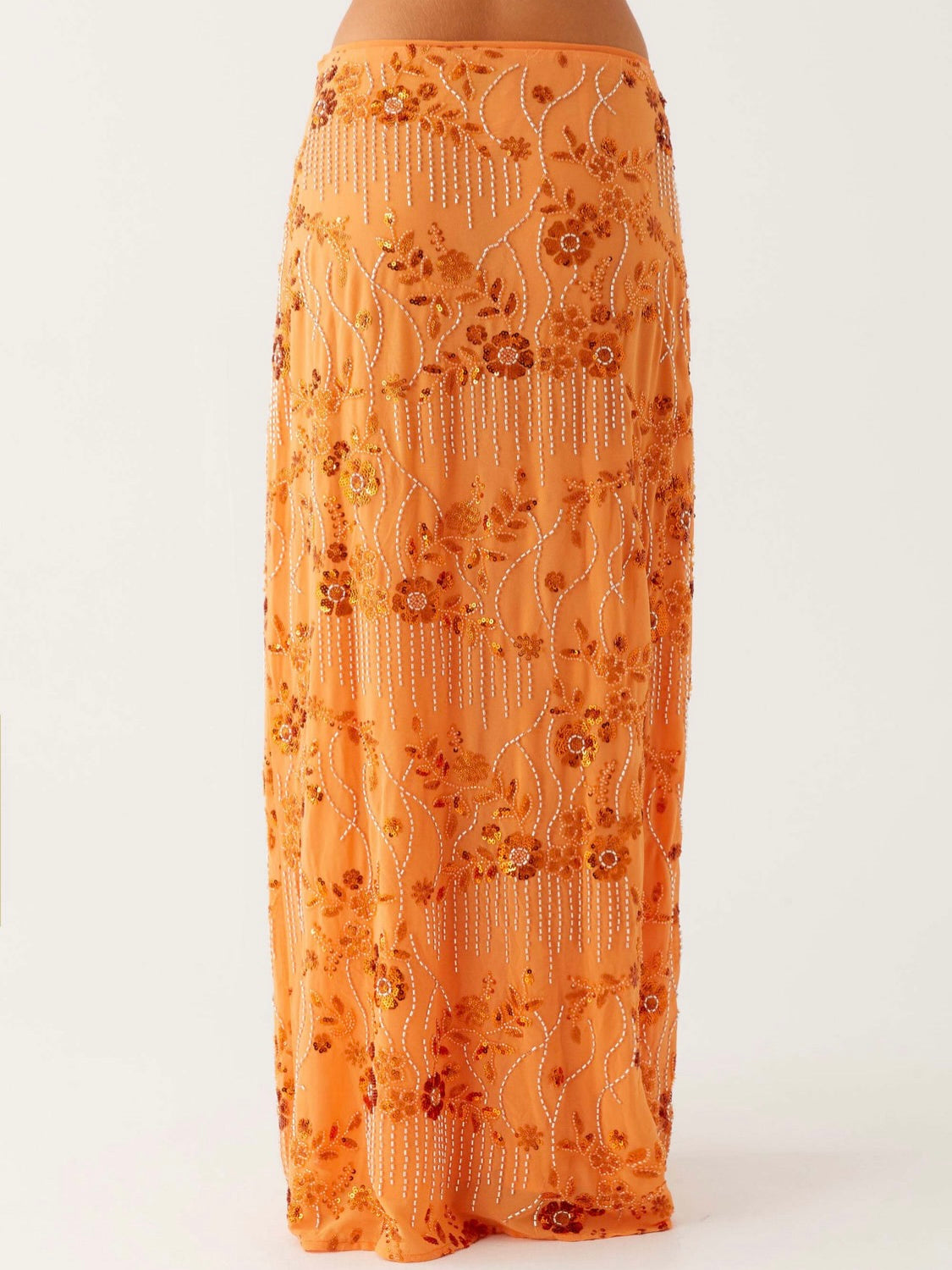 Corinna Low Rise Sequin Maxi Skirt - Orange
