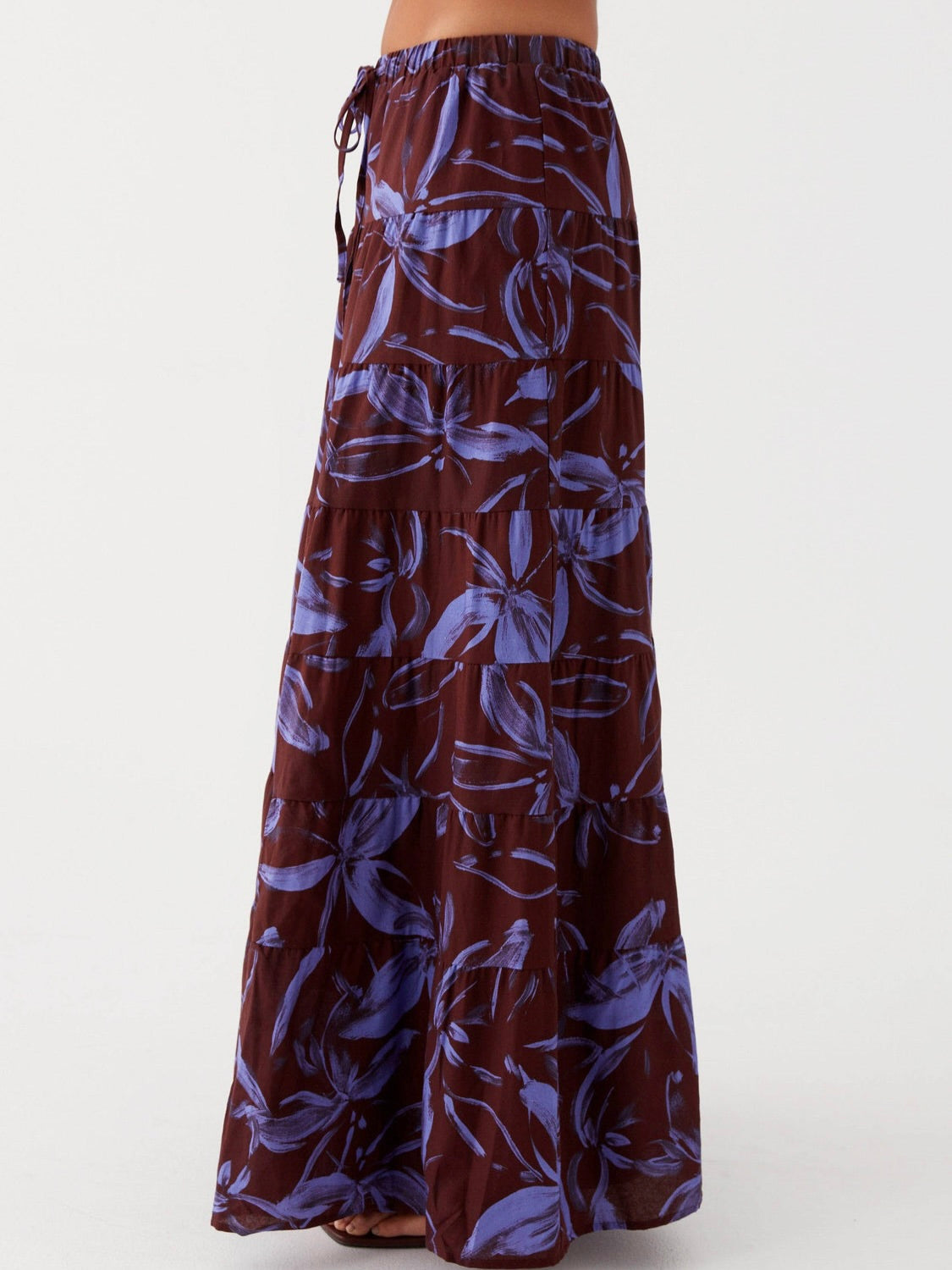 Mariella Linen Maxi Skirt - Purple Brown Floral