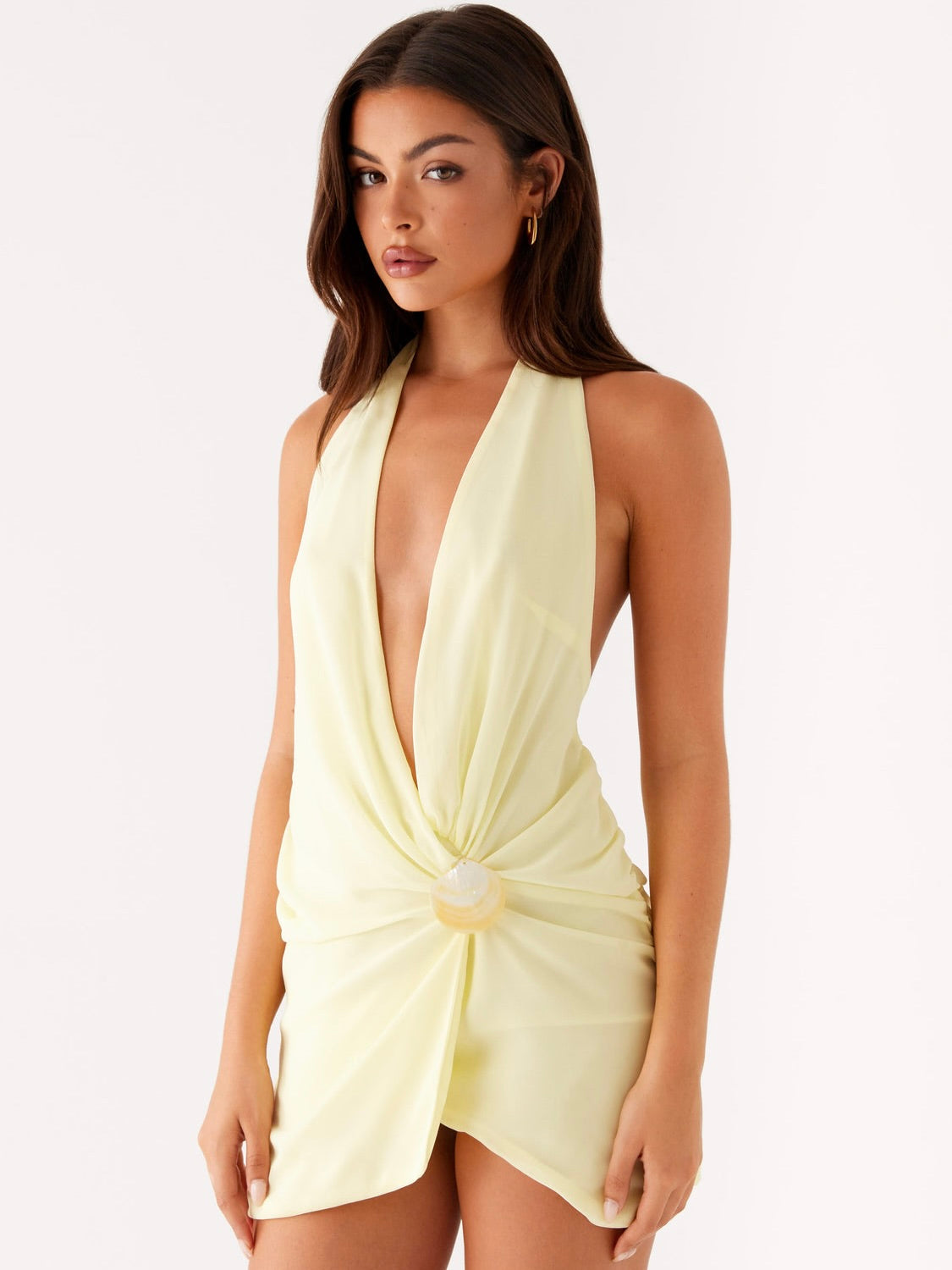 Eleanora Plunge Scarf Mini Dress - Yellow