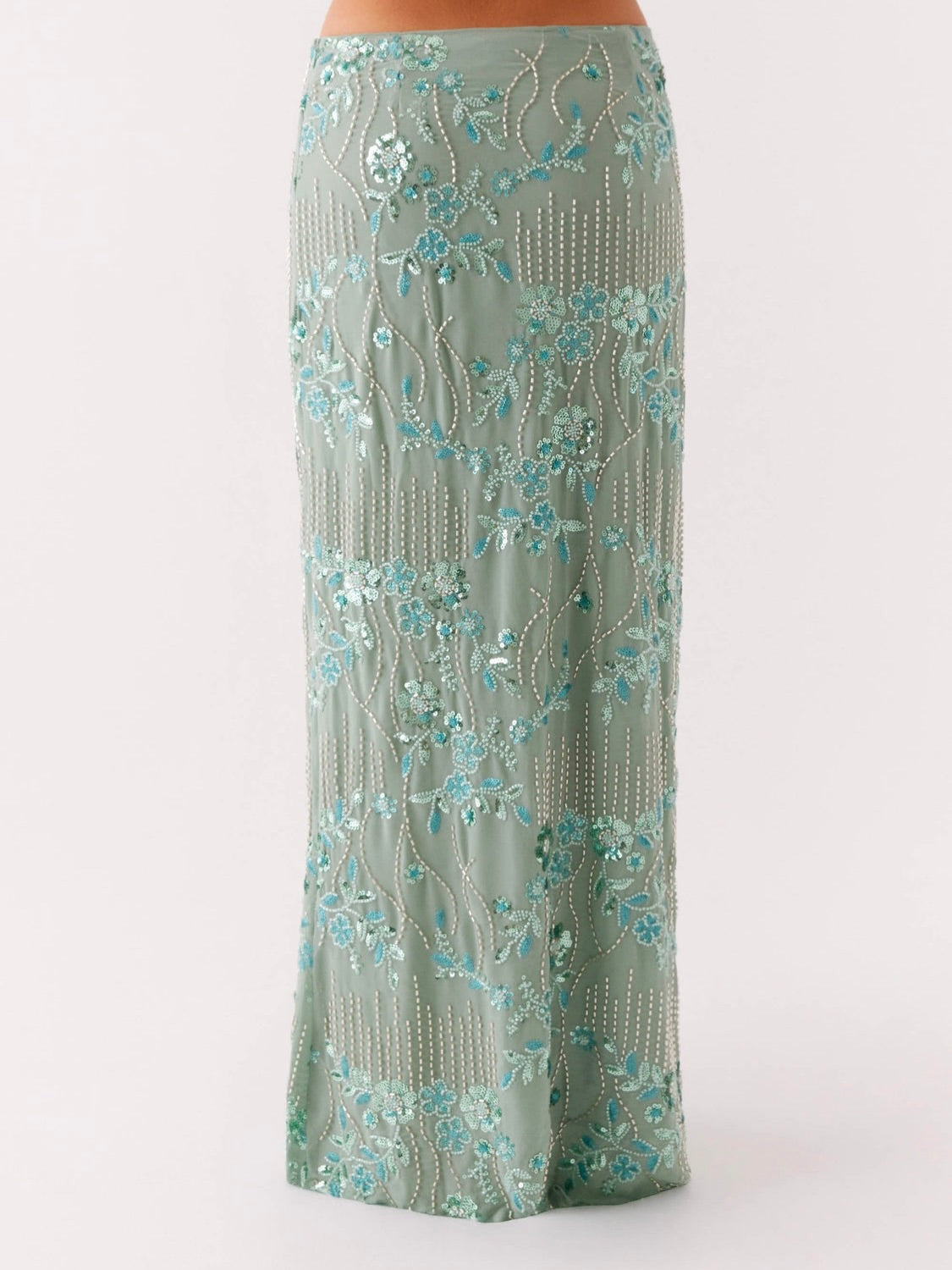 Corinna Low Rise Sequin Maxi Skirt - Mint