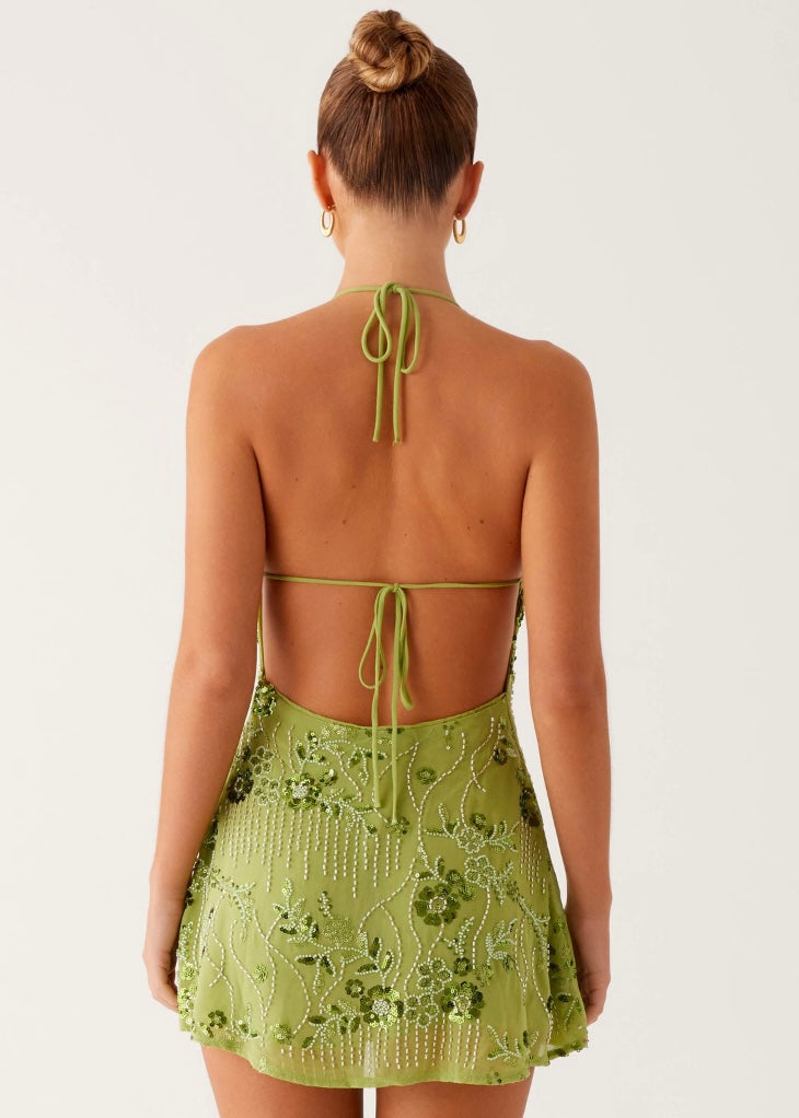 Leo Beaded Mini Dress - Green