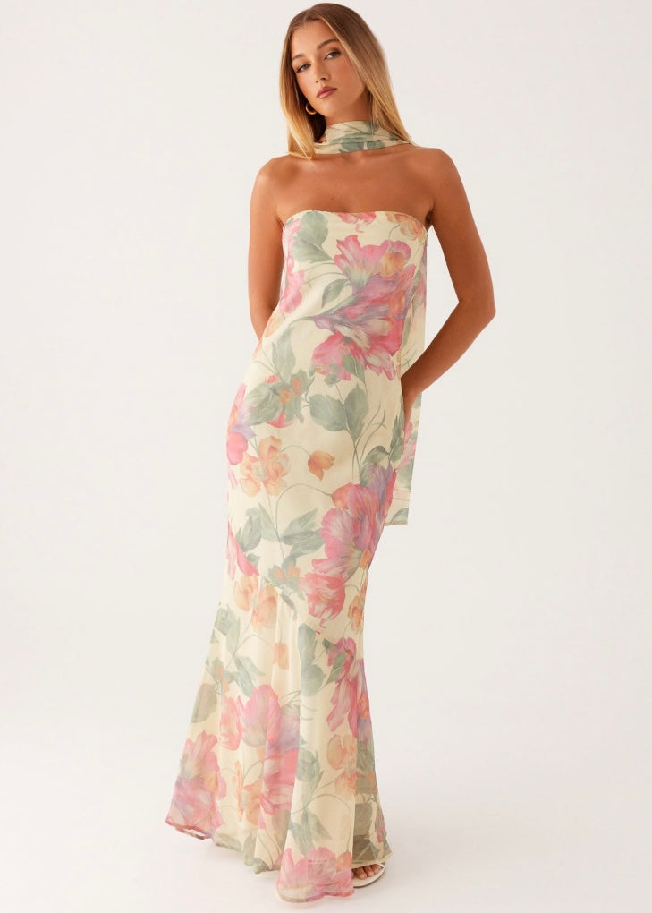 Under The Pagoda Maxi Dress - Yellow Peony