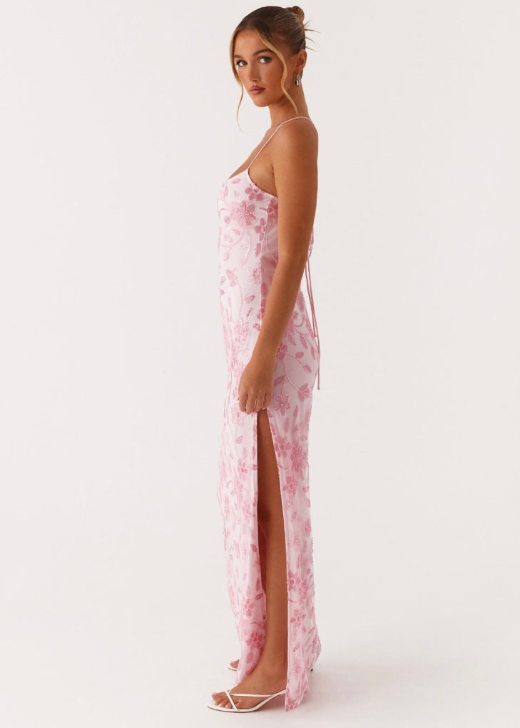 Bright Lights Beaded Maxi Dress - Pink