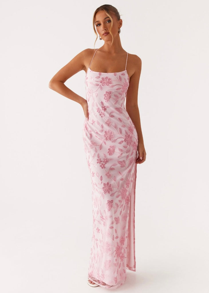 Bright Lights Beaded Maxi Dress - Pink