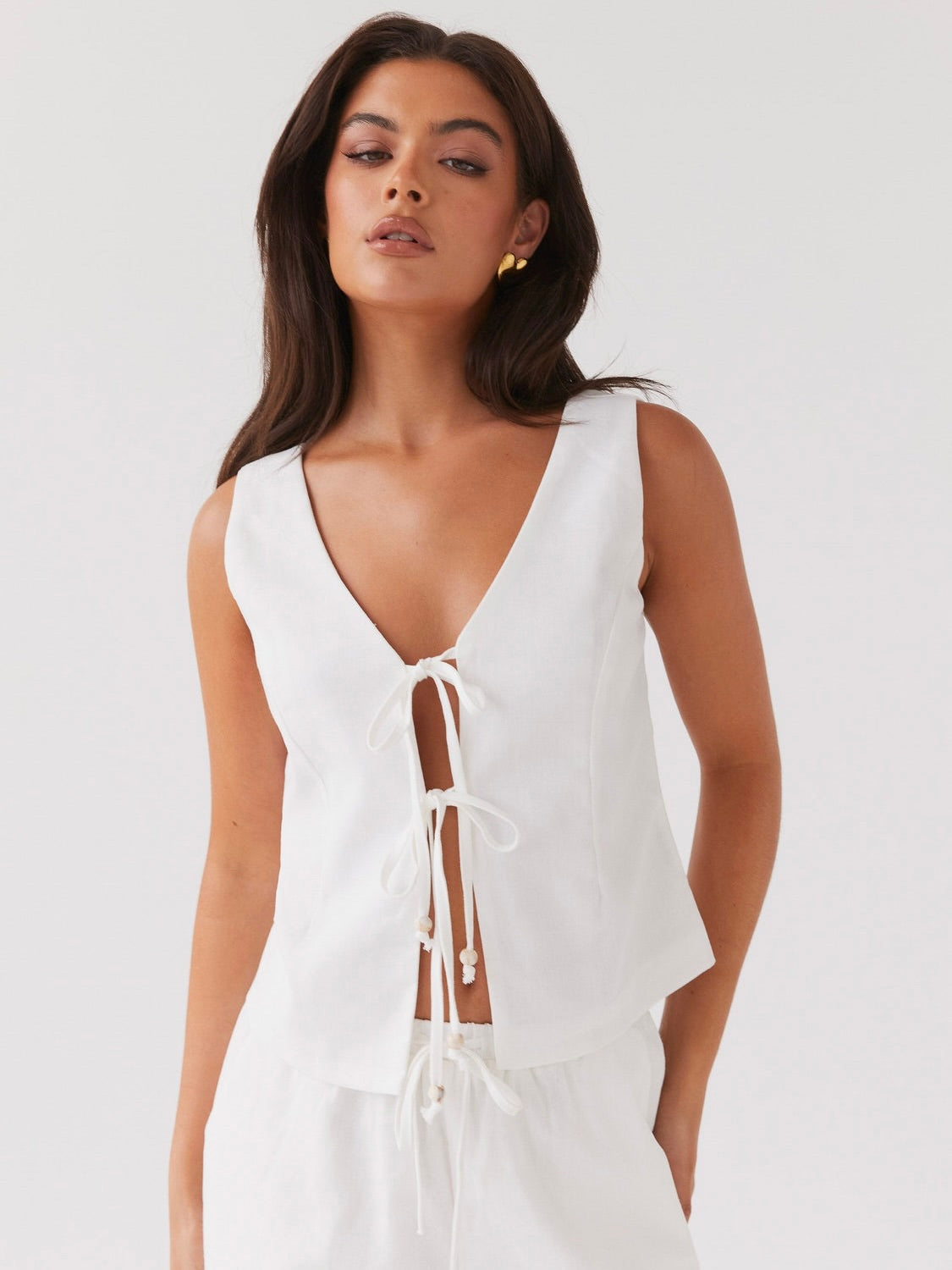 Tina Linen Vest Top - White